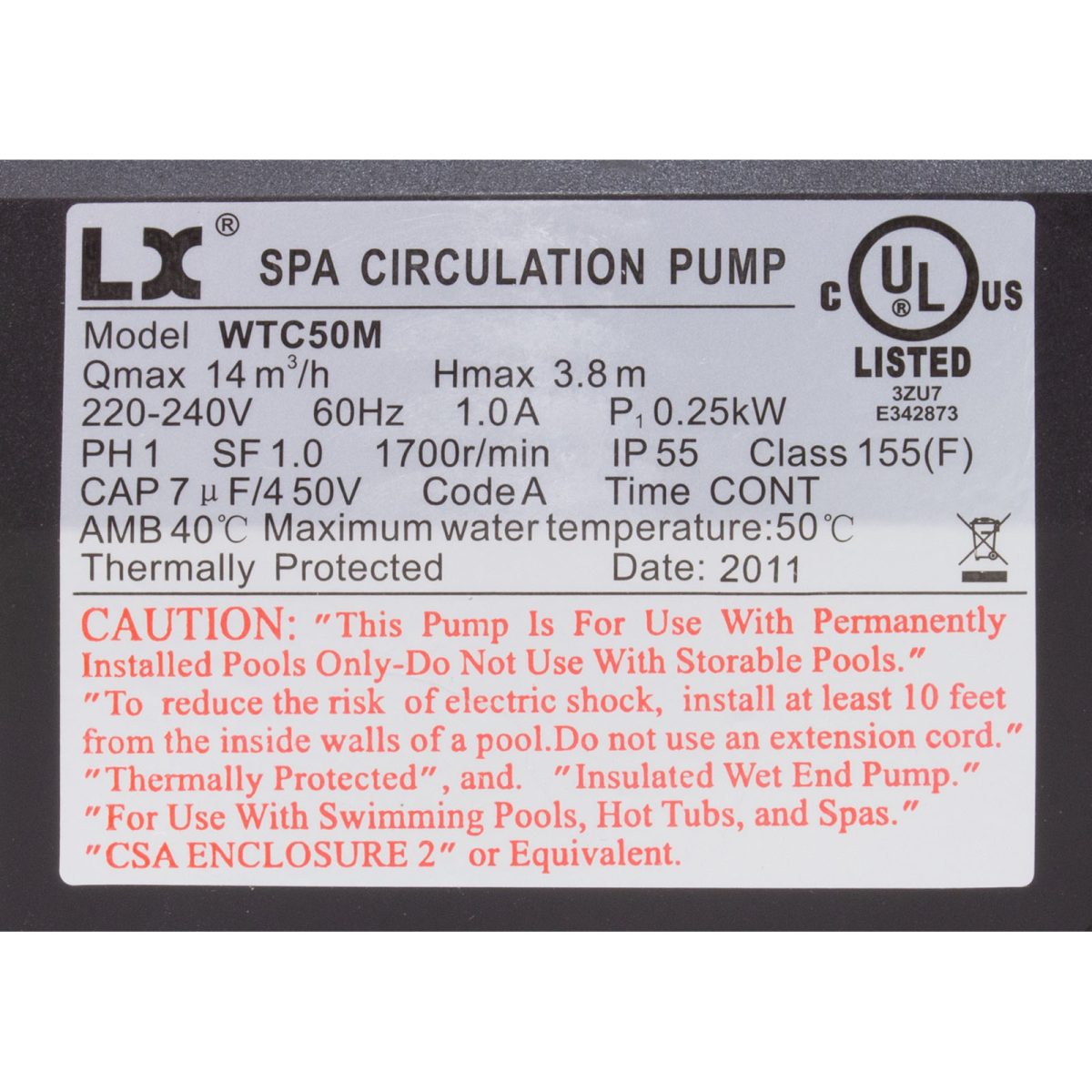 LX WTC50MA circulation pump 230 Volt The Hot Tub SuperStore Canada